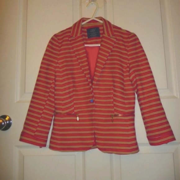 Zara Jackets & Blazers - Zara TRF Fuchsia Beige Stripes Blazer Jacket S